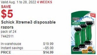 Costco Schick Xtreme3 Disposable Razors offer