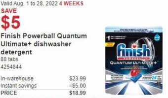 Costco Finish Powerball Quantum Ultimate+ Dishwasher Detergent offer