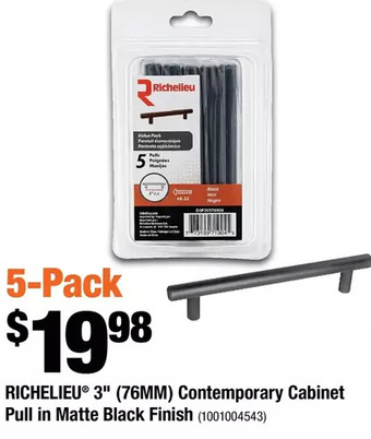 Home Depot Richelieu 3" (76mm) contemporary cabinet pull in matte black finish offer