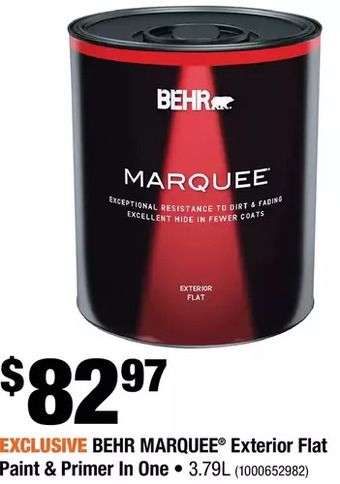 Home Depot Behr marquee exterior flat paint & primer in one offer