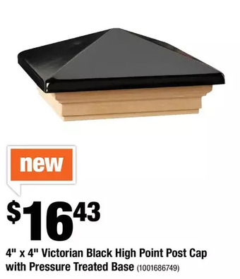 Home Depot 4" x 4" victorian black high point post cap with pressure treated base offer