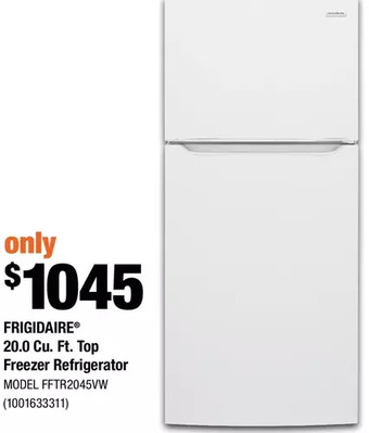 Home Depot Frigidaire 20.0 cu. ft. top freezer refrigerator offer