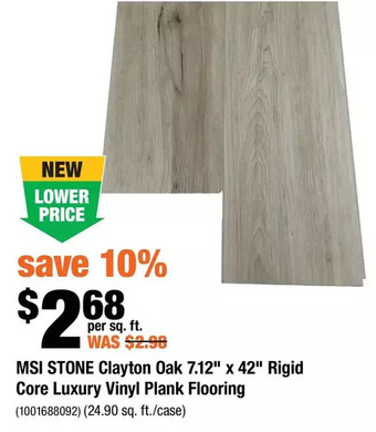 Home Depot Msi stone clayton oak 7.12" x 42" rigid core luxury vinyl plank flooring offer