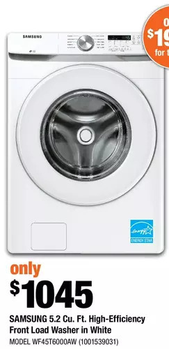 Home Depot Samsung 5.2 cu. ft. high-efficiency front load washer in white offer