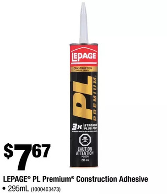 Home Depot Lepage pl premium construction adhesive offer