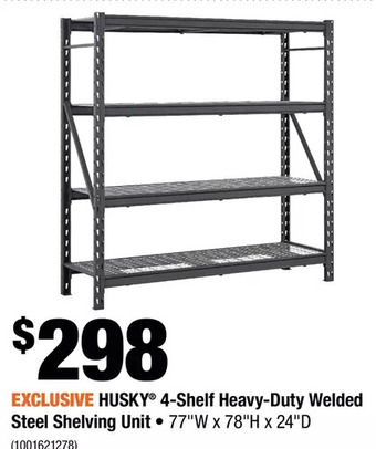 Home Depot Husky 4-shelf heavy-duty welded steel shelving unit offer