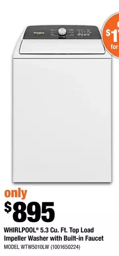 Home Depot Whirlpool 5.3 cu. ft. top load impeller washer with built-in faucet offer