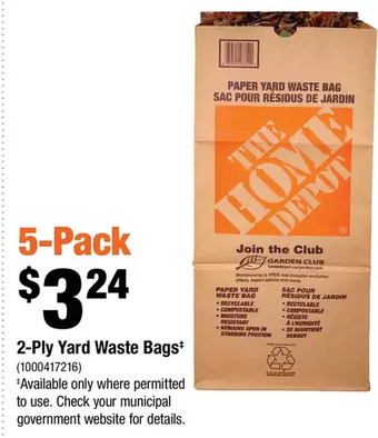 Home Depot 2-ply yard waste bags offer