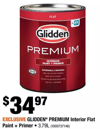 Home Depot Glidden premium interior flat paint + primer offer
