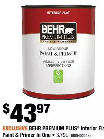 Home Depot Behr premium plus interior flat paint & primer in one offer