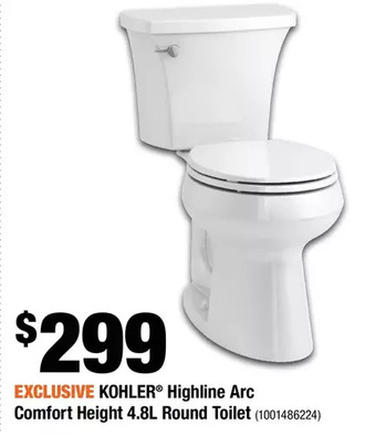 Home Depot Kohler highline arc comfort height 4.8l round toilet offer