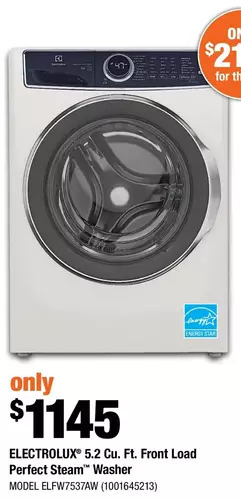 Home Depot Electrolux 5.2 cu. ft. front load perfect steam washer offer