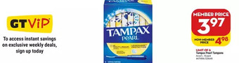 Giant Tiger Tampax pearl tampons offer