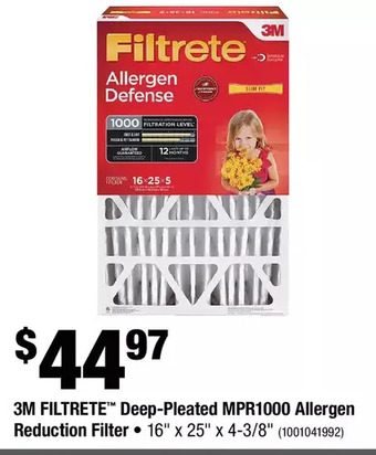 Home Depot 3m filtrete deep-pleated mpr1000 allergen reduction filter offer