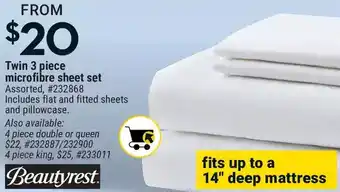 Giant Tiger Twin 3 piece microfibre sheet set offer