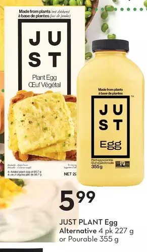 Sobeys Just plant egg alternative or pourable offer
