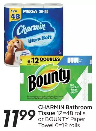 Sobeys Charmin bathroom tissue or bounty paper towel offer
