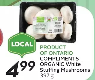 Sobeys Compliments organic white stuffing mushrooms offer