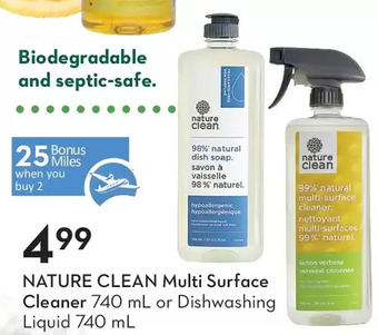 Sobeys Nature clean multi surface cleaner or dishwashing liquid offer