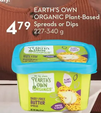 Sobeys Earth's own organic plant-based spreads or dips offer