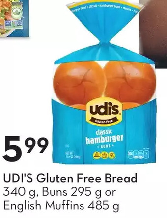 Sobeys Udi's gluten free bread, buns or english muffins offer