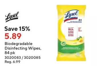 Staples Lysol biodegradable disinfecting wipes offer