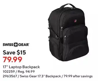 Staples Swiss gear 17" laptop backpack | swiss gear 17.3" backpack offer