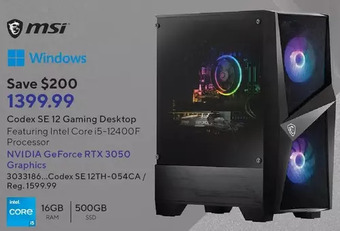 Staples Msi codex se 12 gaming desktop offer