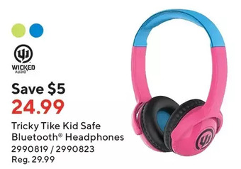 Staples Wicked audio tricky tike kid safe bluetooth headphones offer