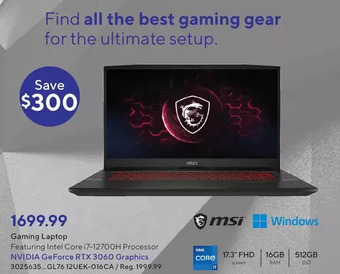Staples Msi gaming laptop offer