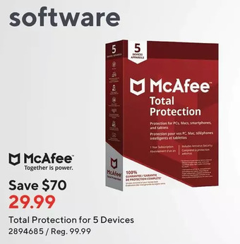 Staples Mcafee total protection for 5 devices offer
