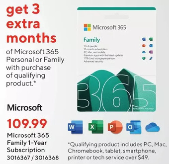 Staples Microsoft 365 family 1-year subscription offer