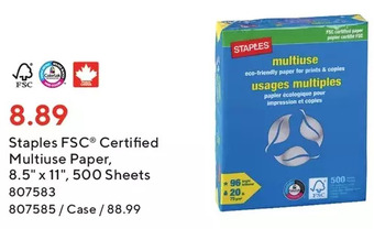 Staples Staples fsc certified multiuse paper, 8.5" x 11", 500 sheets | case offer