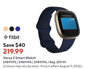 Staples Fitbit versa 3 smart watch offer
