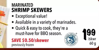 Farm Boy Marinated shrimp skewers offer