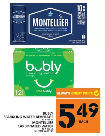 Food Basics Bubly sparkling water beverage | montellier carbonated water offer