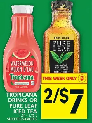 Food Basics Tropicana drinks or pure leaf iced tea offer