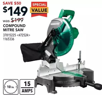 Lowe's Metabo hpt compound mitre saw offer