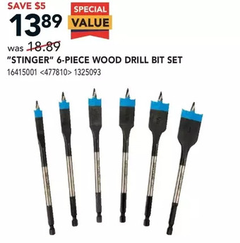 Lowe's "stinger" 6-piece wood drill bit set offer