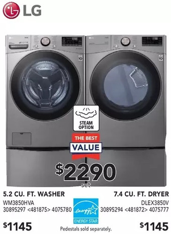 Lowe's Lg 5.2 cu. ft. washer | 7.4 cu. ft. dryer offer