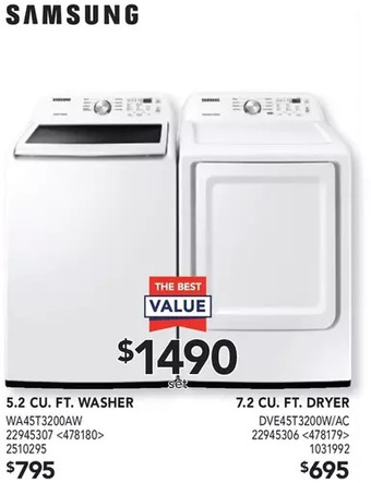 Lowe's Samsung 5.2 cu. ft. washer | 7.2 cu. ft. dryer offer