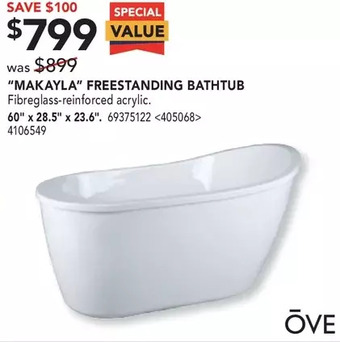 RONA Ove "makayla" freestanding bathtub offer