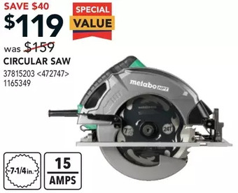 RONA Metabo hpt circular saw offer