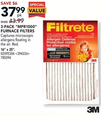 RONA Filtrete 3-pack "mpr1000" furnace filters offer