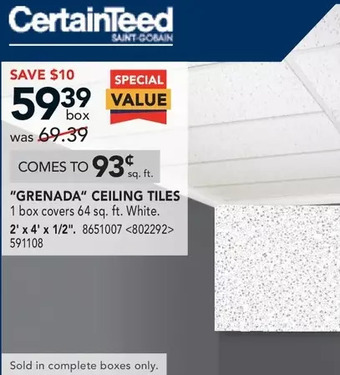 RONA Certainteed "grenada" ceiling tiles offer