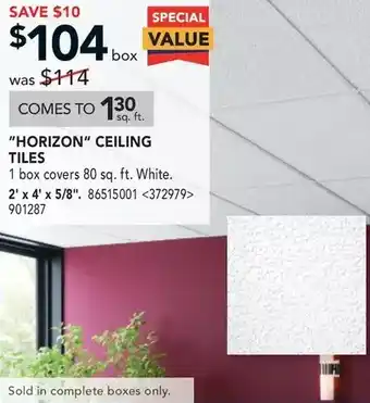 RONA "horizon" ceiling tiles 2' x 4' x 5/8" offer