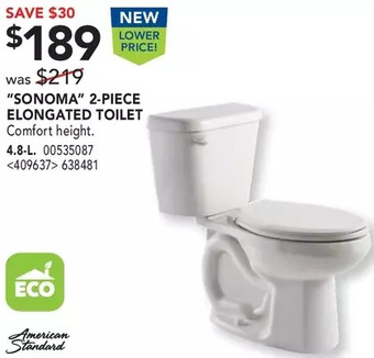 RONA American standard "sonoma" 2-piece elongated toilet offer