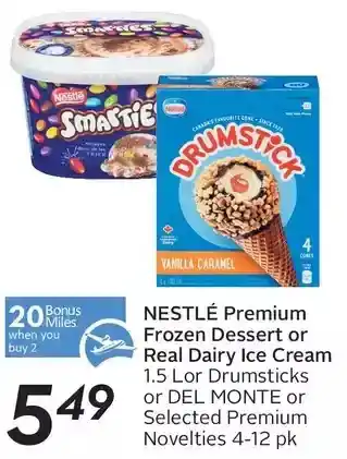 Sobeys Urban Fresh Nestlé premium frozen dessert or real dairy ice cream or drumsticks or del monte or premium novelties offer