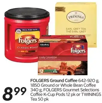 Sobeys Urban Fresh Folgers ground coffee, ground or whole bean coffee, folgers gourmet selections coffee k-cup pods or twinings tea offer