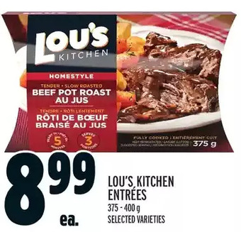 Metro Lou's kitchen entrées offer